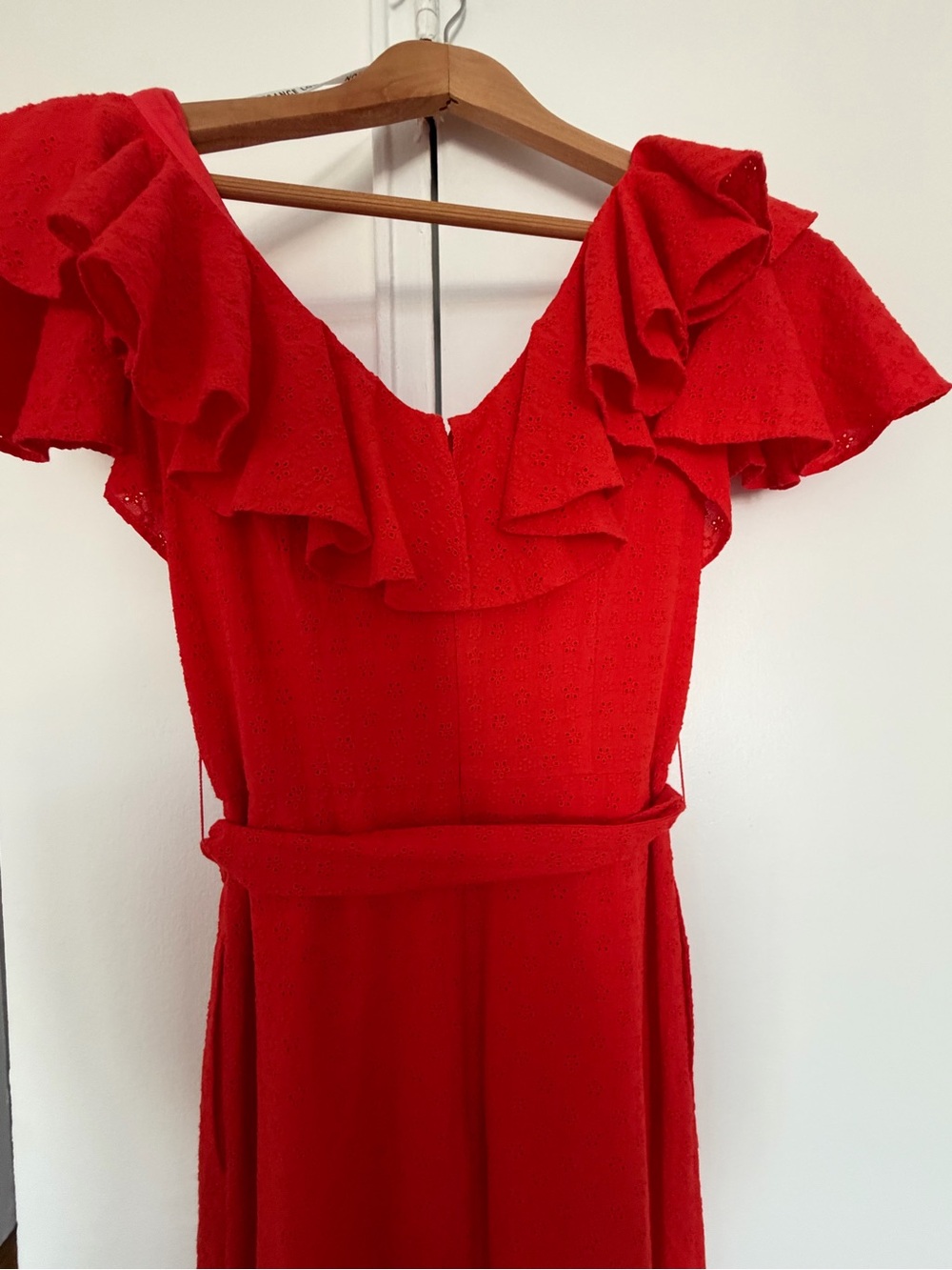Red Ruffle V-Neck Women’s Dress - Picture 4 of 5